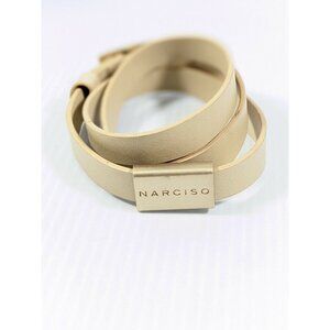 Narciso Rodriguez Gold Tone Beige Leather Wrap Bracelet